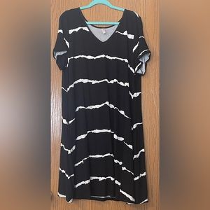 Black White Striped Jersey Knit Dress size 2X